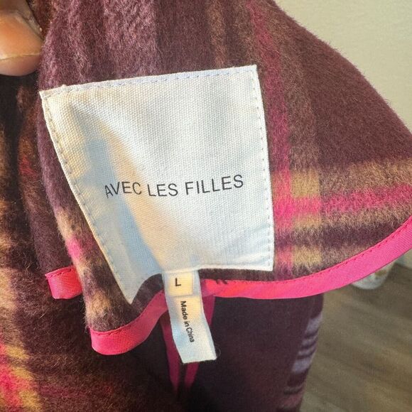 Avec Les Filles Plaid Wool Blend Double Faced Long Line Coat Oversized Sz L - Picture 8 of 10